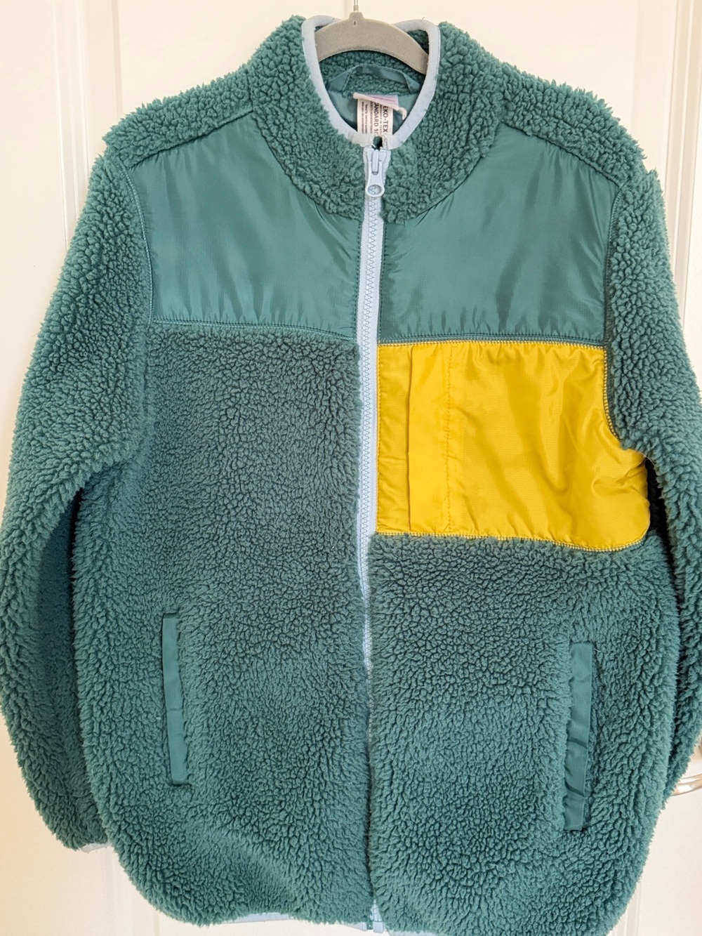 Hanna Andersson Teal Sherpa lined Jacket with Yellow Pocket